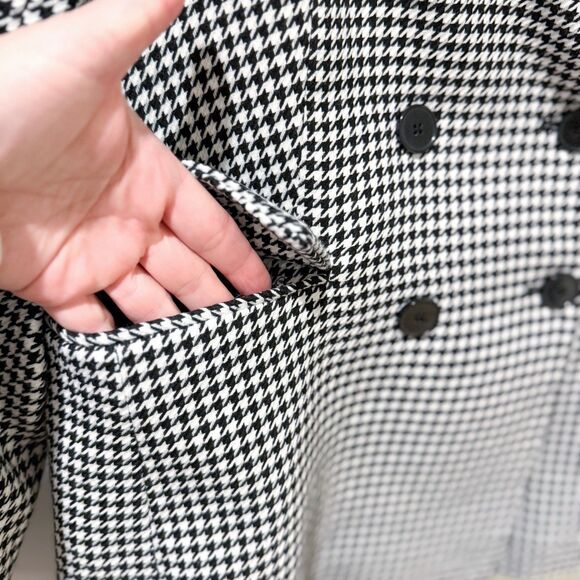 Marled Black White Houndstooth Blazer Double Breasted Pockets Career Classic M - Picture 6 of 12